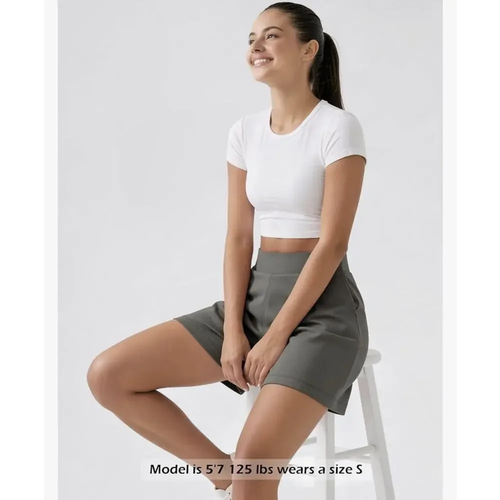 Modal Soft High Waist Casual Relaxed Shorts 4” Inseam Gray Women’s M